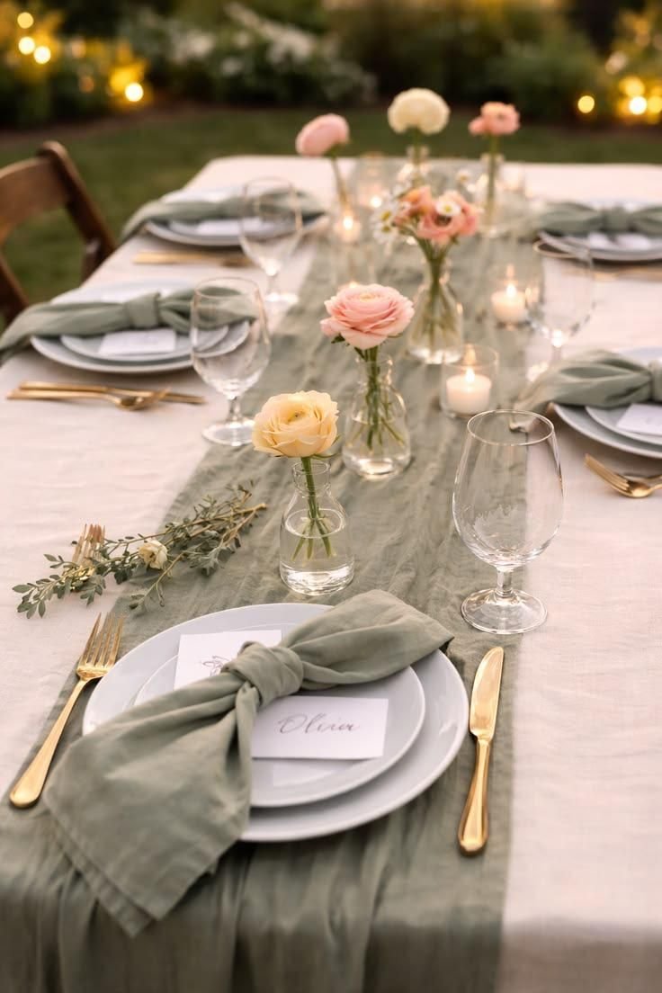 Table styling with sage runner and ranunculus